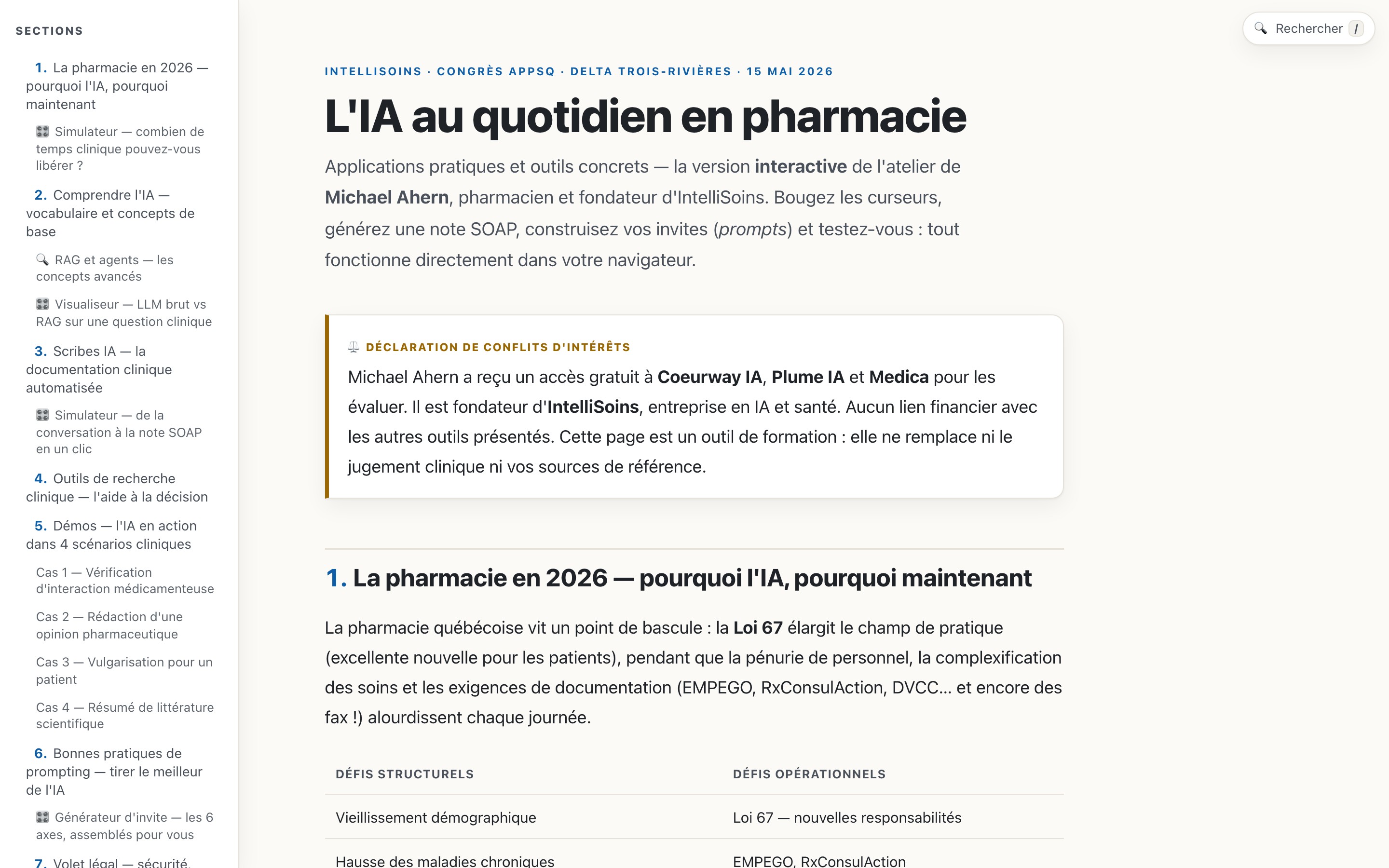 Aperçu de l'assistant d'étude pour la formation L'IA au quotidien en pharmacie